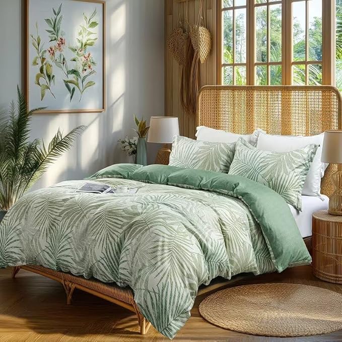 OAITE Duvet Cover Twin Size, Reversible Leaf Green Duvet Cover Set - Image 2