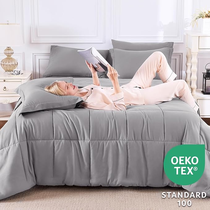 CozyLux King Size Comforter Set Grey - Image 3
