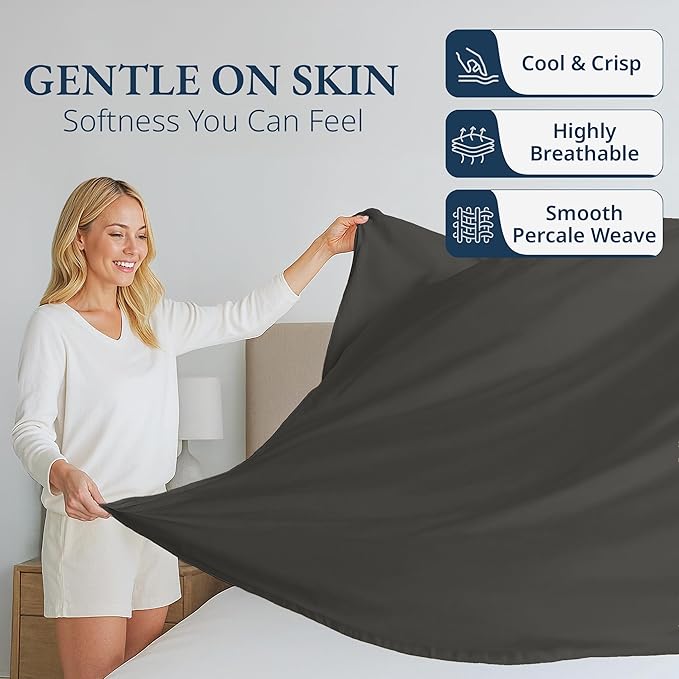 Lane Linen 100% Organic Cotton Full Size Flat Sheet Only - Image 3