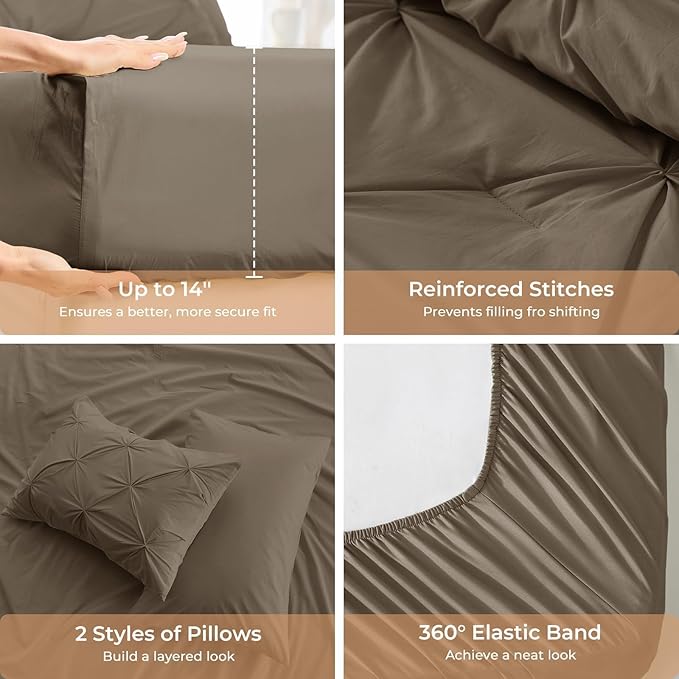 Sasttie California King Comforter Set, 7-Piece Bed in a Bag Cal King, Pintuck - Image 5