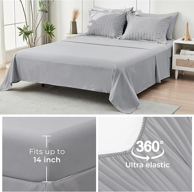 HYMOKEGE Light Grey California King Comforter Set Seersucker 7 Pieces, All - Image 7