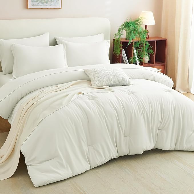 CozyLux Full Size Comforter Sets Ivory, 7 Pieces Bed in a Bag Full Comforter Set - Image 3