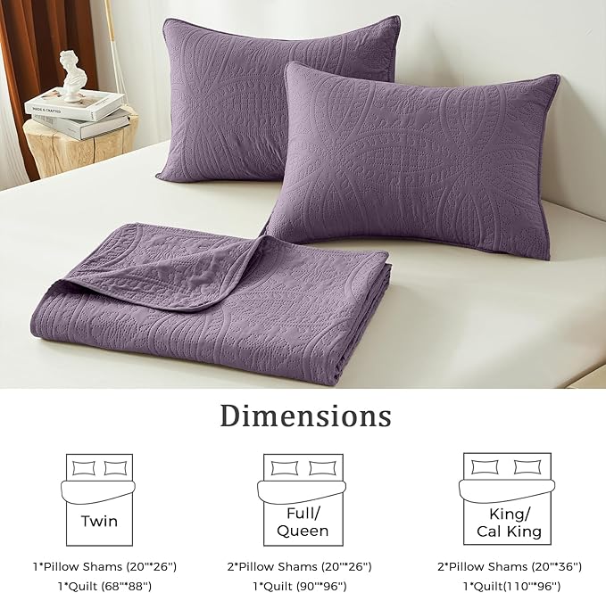 akkialla Grayish Purple King/Cal King Quilt Set, Ultrasonic Lightweight - Image 6
