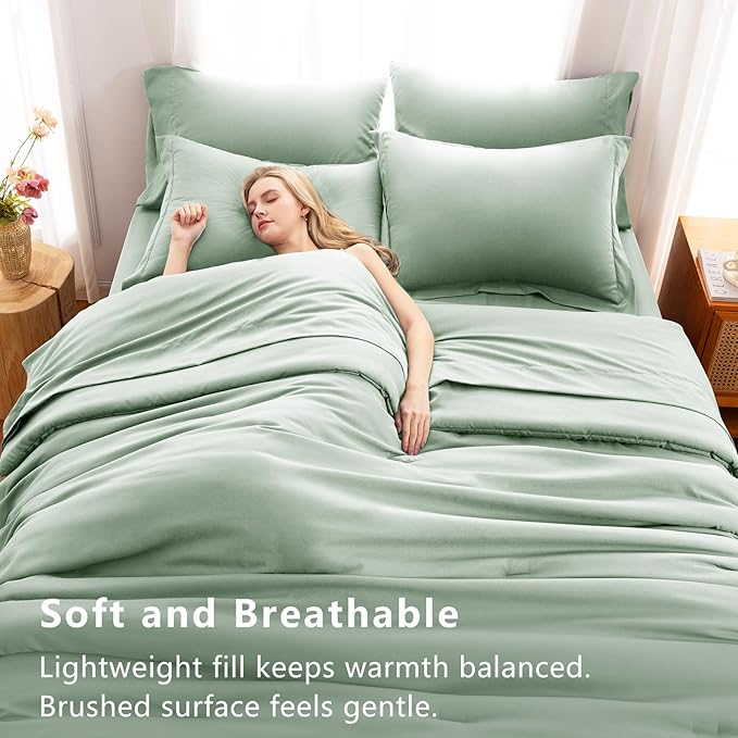CozyLux California King Comforter Set Sage Green, 7 Pieces Cal King Bed in a - Image 5