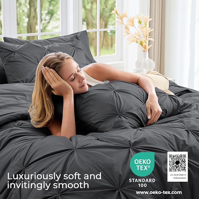 Sasttie California King Comforter Set, 7-Piece Bed in a Bag, Pintuck Bedding - Image 3
