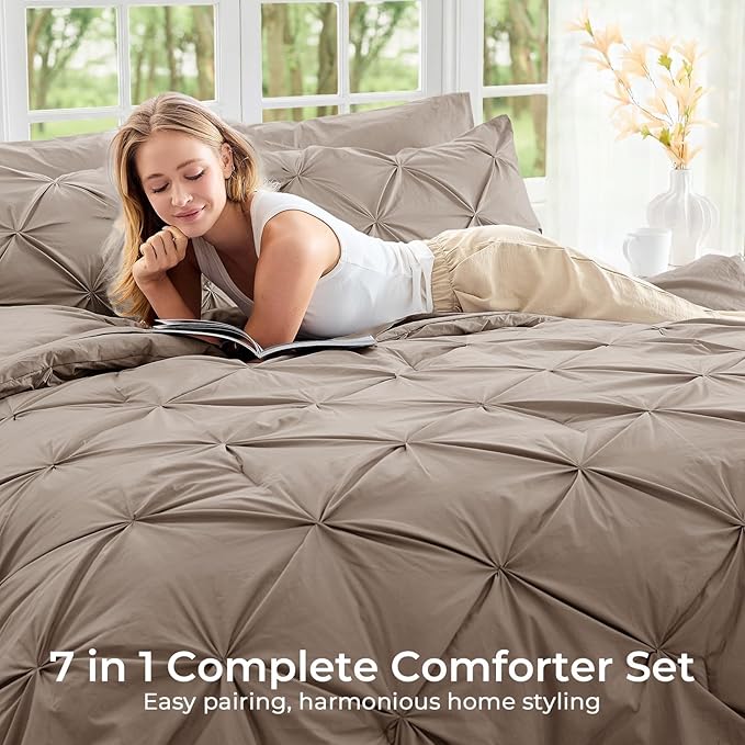 Sasttie King Size Comforter Set, 7-Piece Bed in a Bag, Pintuck Bedding Set - Image 6
