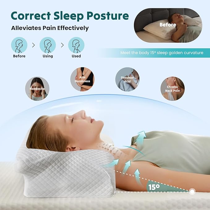 DUMOS Cervical Neck Pillow for Sleeping, Cooling Ergonomic Memory Foam Pillow - Image 6