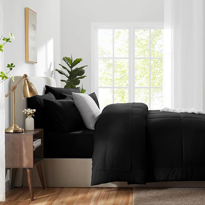 CozyLux Oversized King Comforter Sets Black, 7 Pieces Bed in a Bag, Ultra-Soft - Image 9