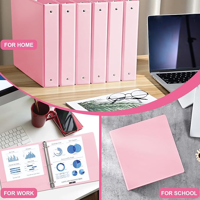 1.5-inch 3 Ring Binder with 2 Pockets, Premium 1.5'' Binders Holds US Letter Size 8.5'' x 11'' Paper - Versatile Binders for Office, Home, and School Use, 6 Pack (1.5-inch Pink)-DeskoryOffice