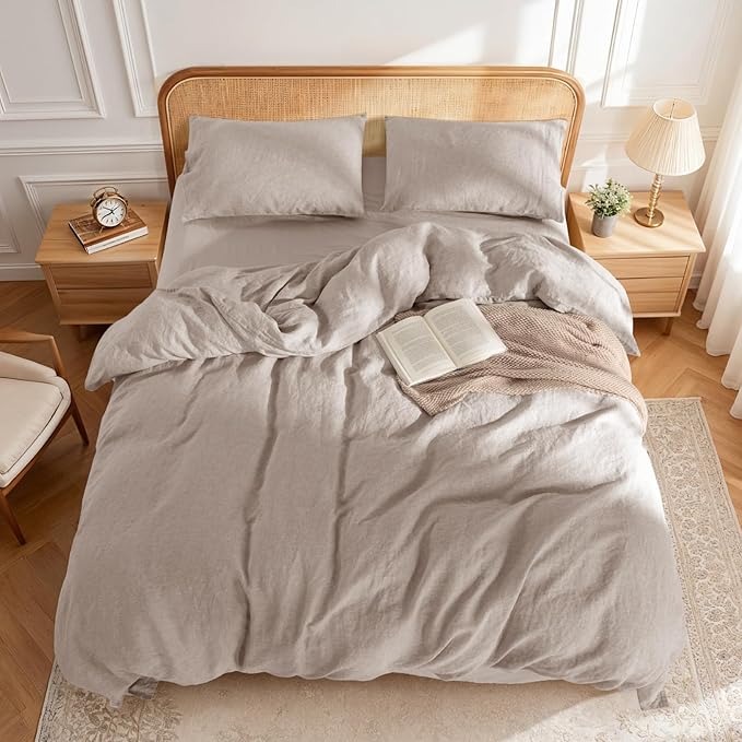 LBRO2M 100% France Linen Duvet Cover Set Cal King Size 3 Pcs Natural Flax - Image 2