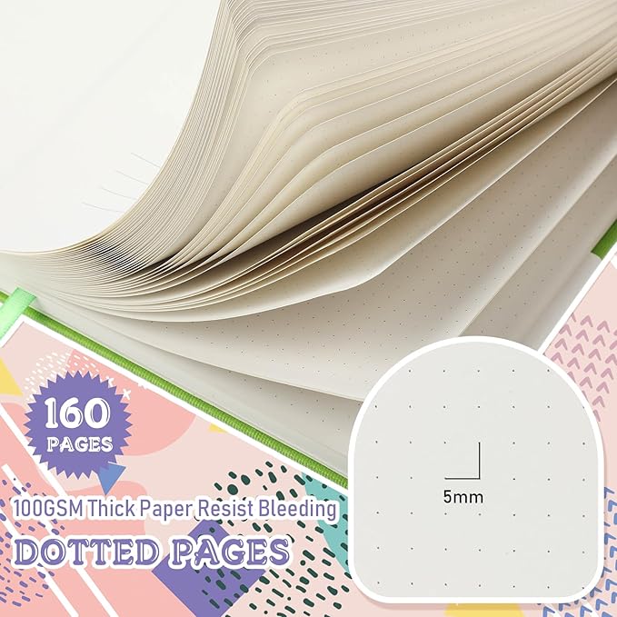 10 Pack Bullet Dotted Journal Notebook Bulk, A5 Dot Grid Notebook with 100 GSM Paper, Leather Hardcover Dotted Journal with 160 Pages for Women Men Writing Journaling Planning, 5.7 x 8.3 Inch-DeskoryOffice