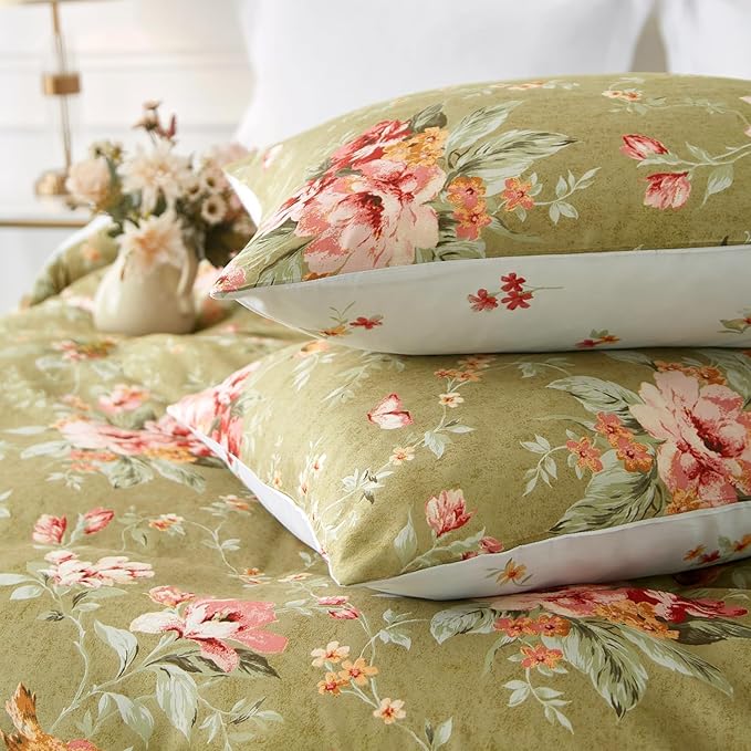 mixinni Duvet Cover Full Size, Long Staple Cotton Reversible Green Floral Duvet - Image 5