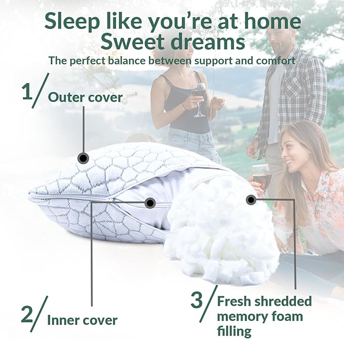 QUTOOL Cooling Pillow for Sleeping, CertiPUR-US Shredded Memory Foam Camping - Image 9