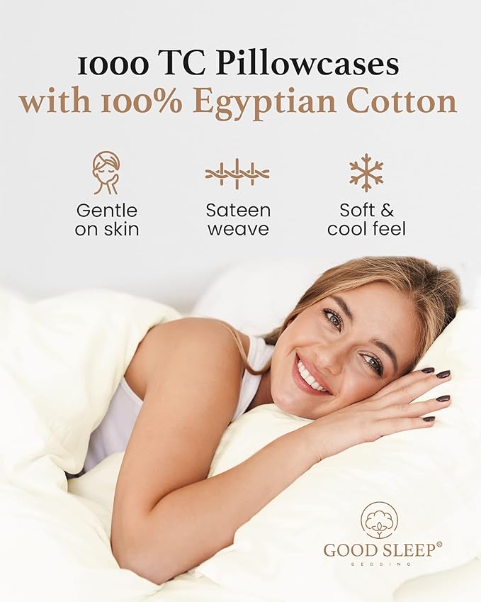 1000 TC Ivory King Pillowcases Set of 4 100% Egyptian Cotton Pillow Cases - Image 4