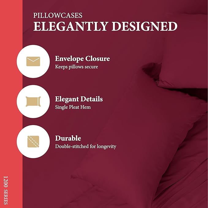 100% Egyptian Cotton Pillow Cases Standard/Queen Size Set of 2 - Image 4