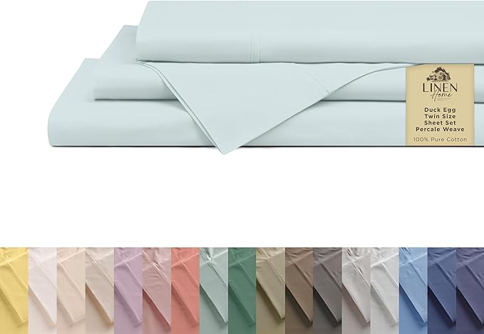 Linen Home 100% Cotton Percale Sheets Twin XL Size, Deep Pocket, 4 Pieces Set- by LINENHOME