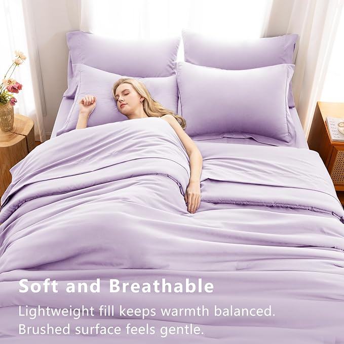 CozyLux King Size Comforter Set Lavender, 7 Pieces Bed in a Bag King Comforter - Image 5