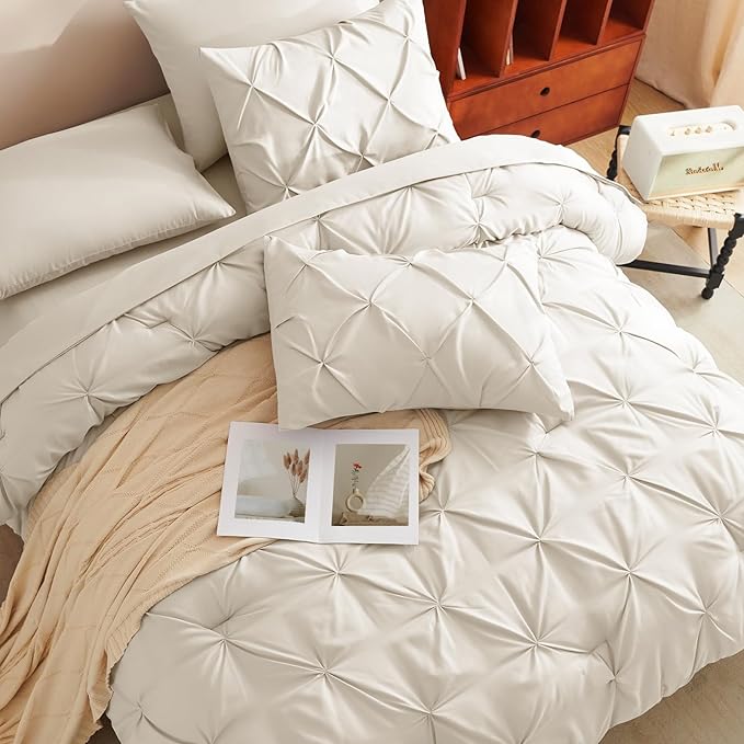 CozyLux California King Comforter Set Oatmeal - Image 4