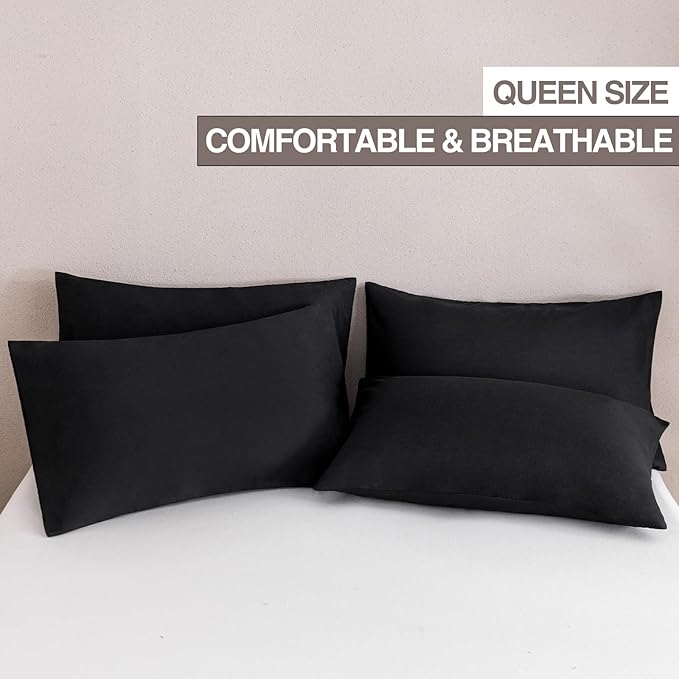 MINIPANDA Black Pillow Cases Set of 4 Queen Size - Image 2