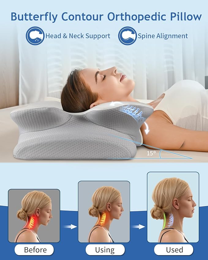 Cervical Neck Pillow for Pain Relief Sleeping, Cooling Ergonomic Contour Side - Image 5