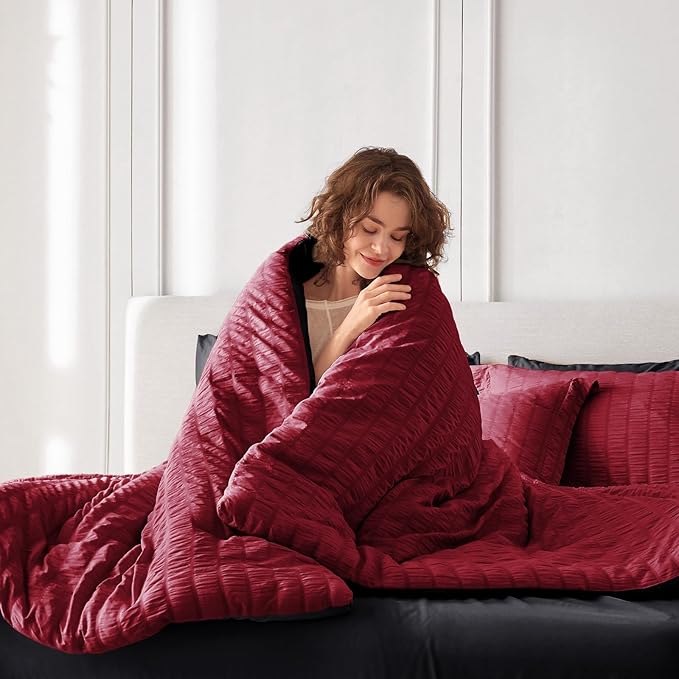 MUXHOMO 7 Pieces Full Comforter Set, Seersucker Bed in a Bag Full Size - Image 8