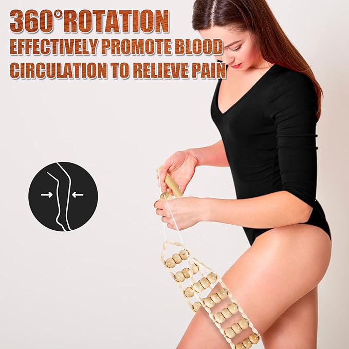 KintKita Wood Therapy Massage Tools, Back Wooden Massage Roller Rope Tool - Image 4