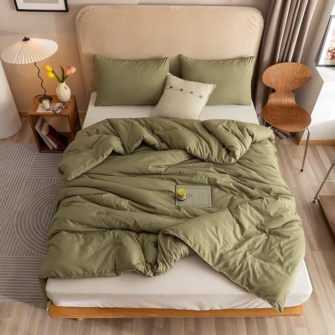 ROSGONIA King Size Comforter Set Olive Green, Lightweight Bedding Blanket All - Image 5