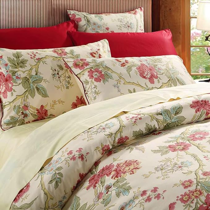 mixinni Garden Style 3 Pieces Red Flower Leaf Pattern Duvet Cover Set Queen - Image 3