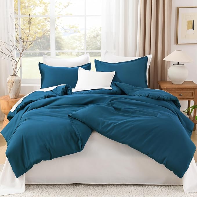 Litanika Teal Comforter Full Size, 3 Pieces Turquoise Lightweight Solid Bedding - Image 3