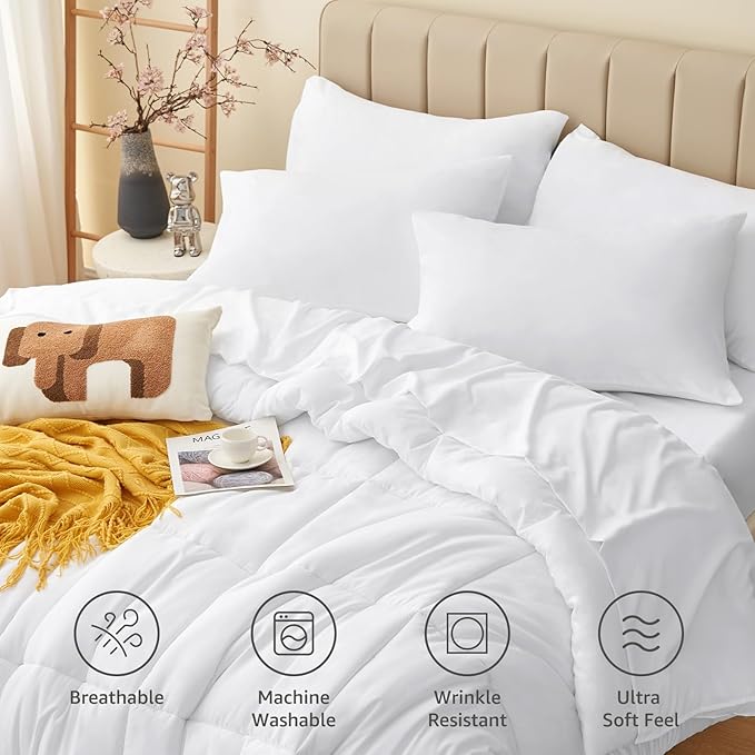 CozyLux Twin XL Comforter Set White, 5 Pieces Twin Extra Long Bed in a Bag - Image 2