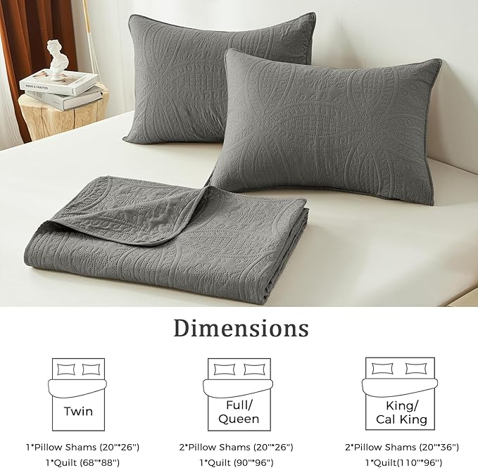 akkialla Dark Grey Twin Quilt Set, Ultrasonic Lightweight Bedspread Coverlet - Image 6