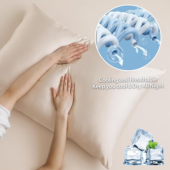 2 Pack Cooling Pillow Cases, Viscose Derived from Bamboo Pillow Protectors King - Image 4