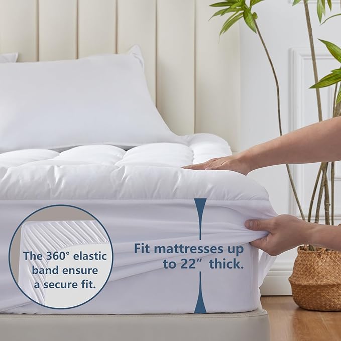 CozyLux Full Size Mattress Pad Pillow Top Cotton Cooling Mattress Topper 8-21" - Image 3