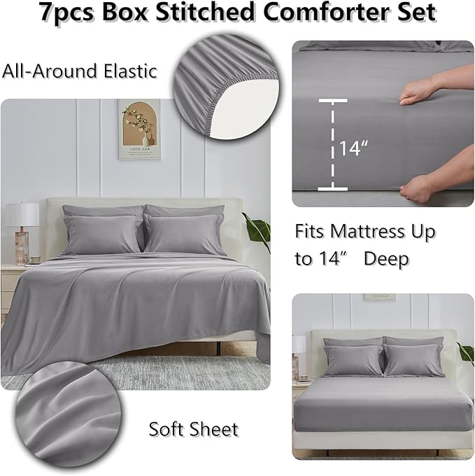 CozyLux King Size Comforter Set Grey - Image 4