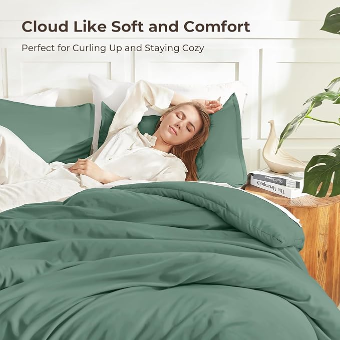 Litanika Comforters Full Size Haze Green, 3 Pieces Lightweight Solid Bedding - Image 2