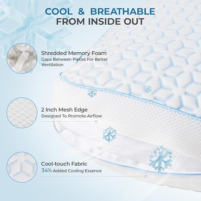 Sweetnight Cooling Pillows King Size Set of 2, Shredded Memory Foam Pillows 2 - Image 3