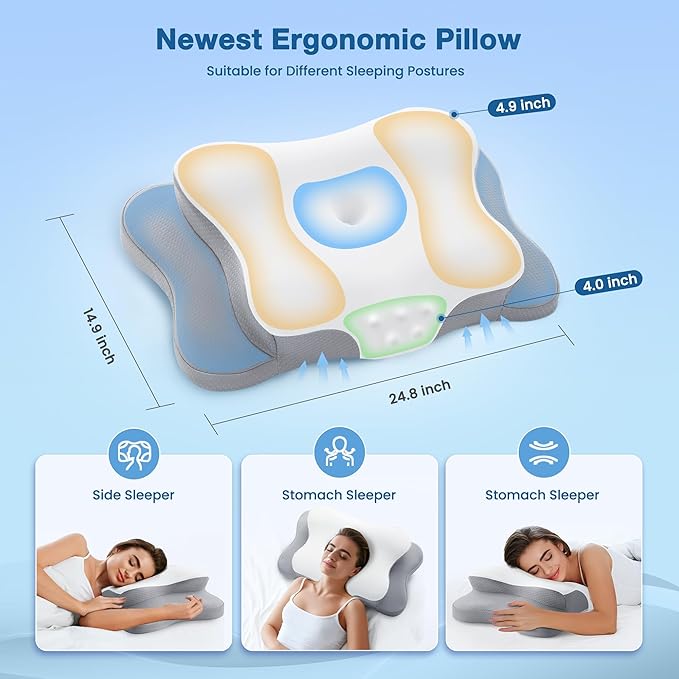 Cervical Pillow for Neck Pain Relief, Cooling Contour Memory Foam Pillows - Image 5