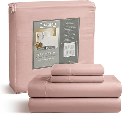 100% Cotton Bed Sheets Full Size Bed Set, 800TC 15" Deep Pocket Full Sheet Set by CHATEAUHOMECOLLECTION