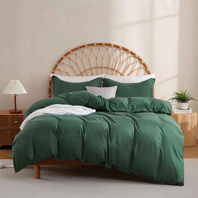 JSD Hunter Green Duvet Cover Set Full Size, 3 Piece Duvet Cover by JSD