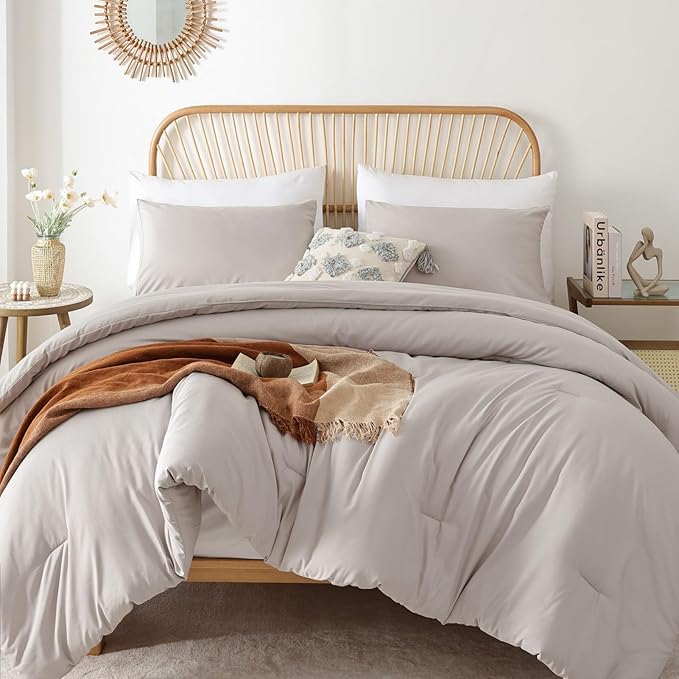 ROSGONIA Queen Comforter Set Linen Grey by ROSGONIA