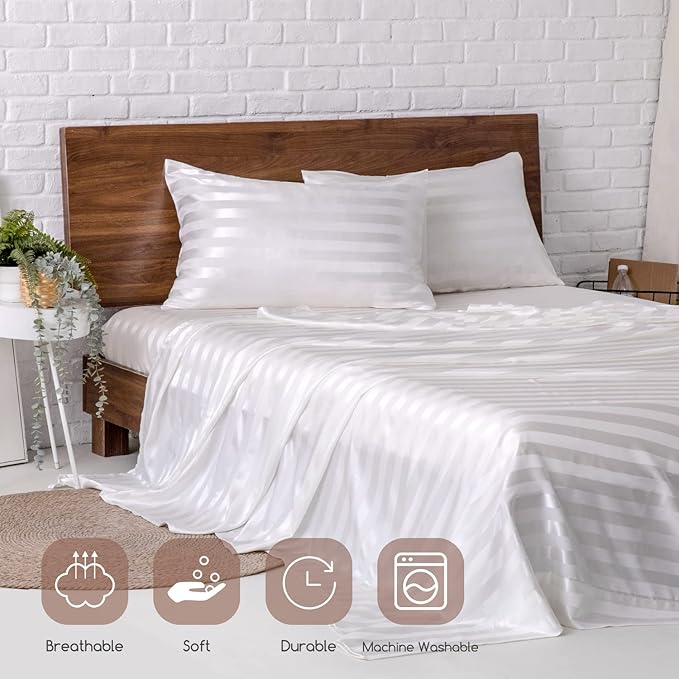 MR&HM Satin Bed Sheets, Queen Size Sheets Set - Image 7