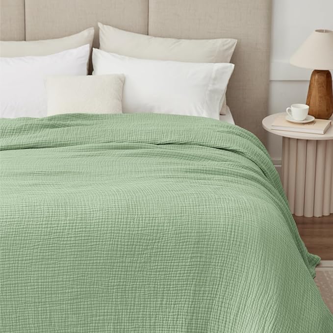 100% Cotton Muslin Blanket Queen 90" x 90", 6 Layers Breathable and Lightweight - Image 2
