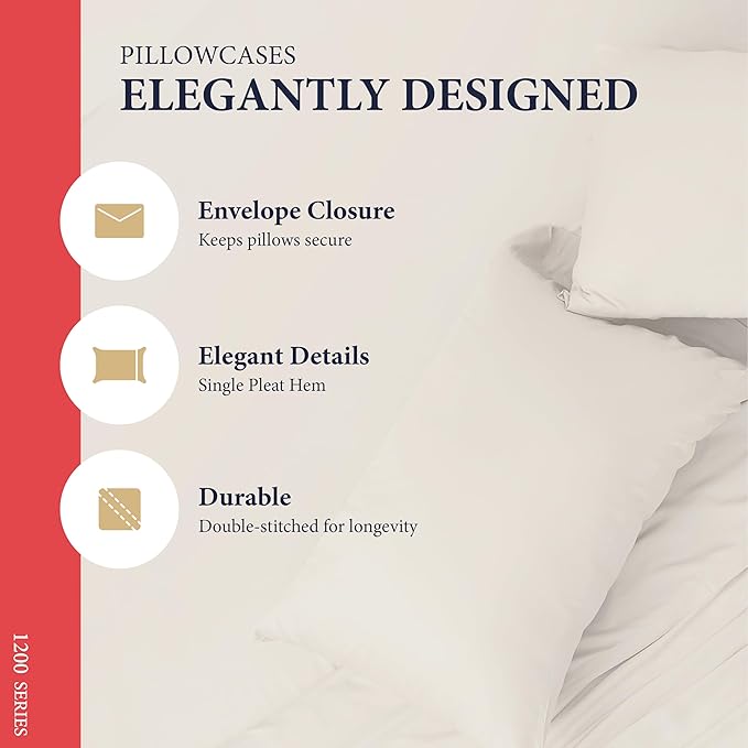 100% Egyptian Cotton Pillow Cases King Size Set of 2 - Image 4