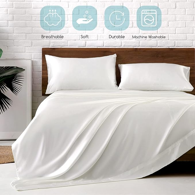 MR&HM Satin Bed Sheets, Queen Size Sheets Set - Image 5