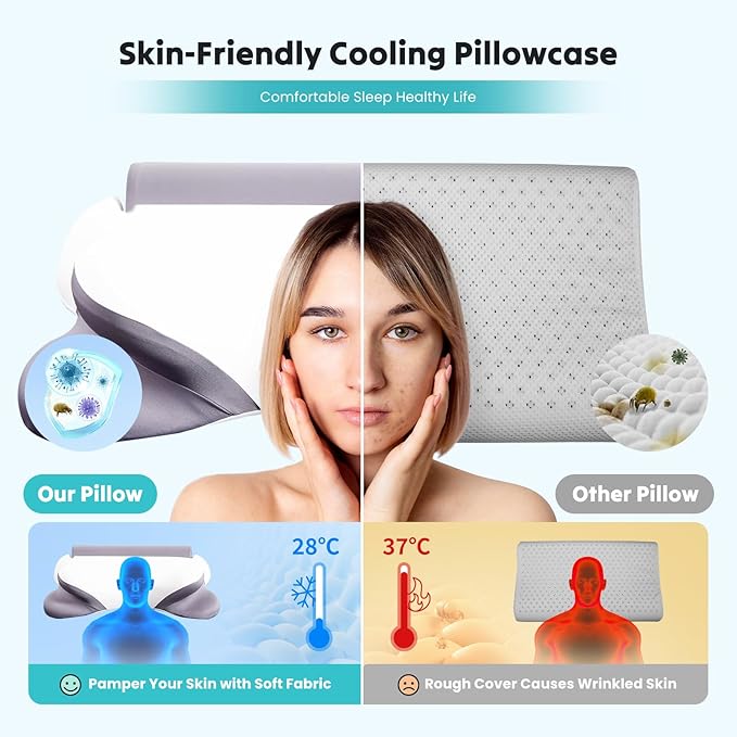 DUMOS Cervical Neck Pillow for Sleeping, Cooling Ergonomic Memory Foam Pillow - Image 3
