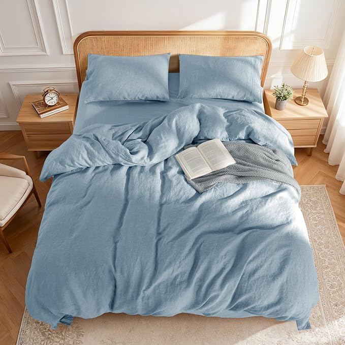 LBRO2M 100% France Linen Duvet Cover Set Queen Size 3 Pcs Natural Flax - Image 2
