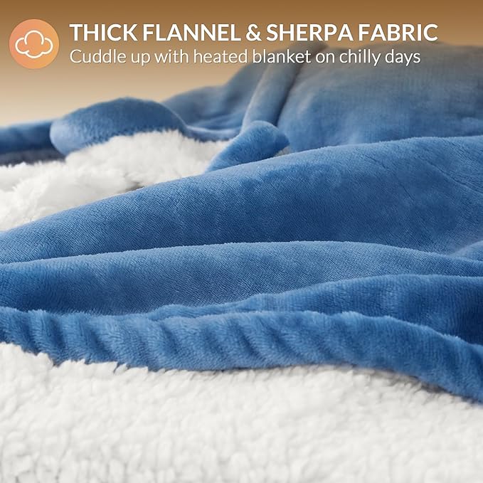 HOMLYNS LuxeHeat Heated Blanket Electric Blanket, Soft Flannel Sherpa Heated - Image 5