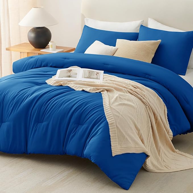 CozyLux King Size Comforter Set Classic Blue, 3 Pieces Solid Comforters King - Image 9