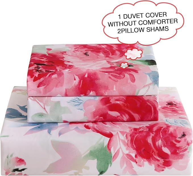 JSD Rose Floral Duvet Cover Set Queen Size, 3 Piece Soft Printed Microfiber - Image 3