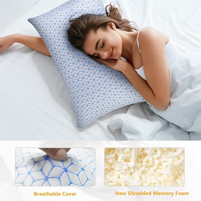Love Attitude Shredded Memory Foam Pillows Queen Size Set of 2, Cooling Firm - Image 2